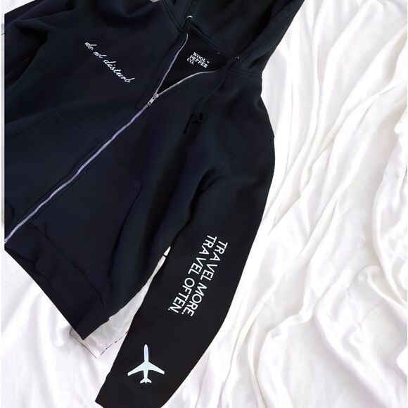 NWT Wool + Pepper Co. PROBABLY JET LAGGED Zip Up Hoodie Sweatshirt - Picture 5 of 5